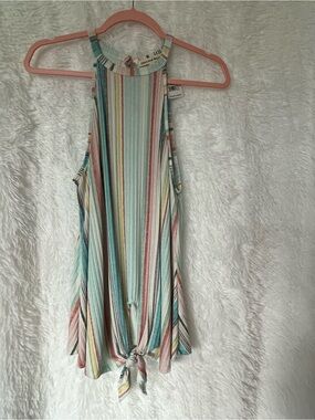 Above & Beyond Multicolor Striped Halter Tie-Front Tank Top